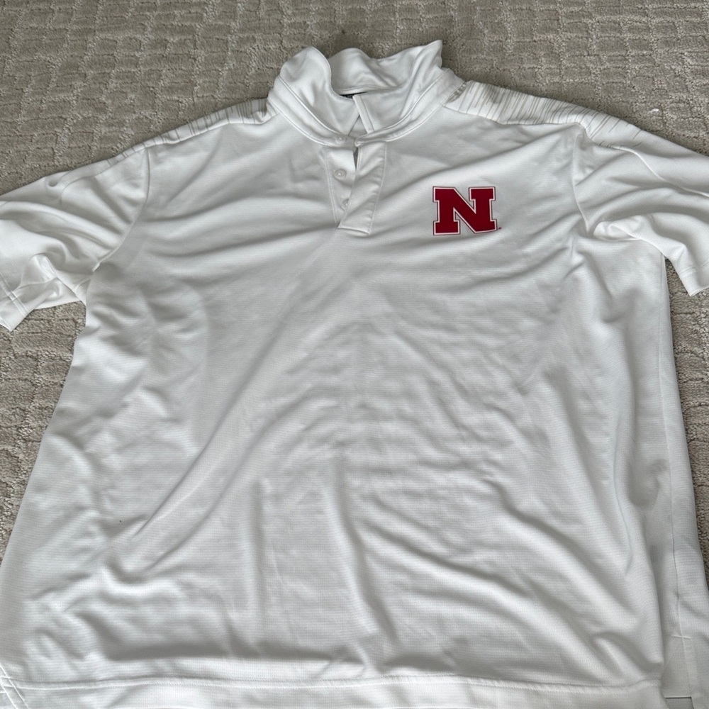 Adidas University of Nebraska White Polo Shirt with Red Logo